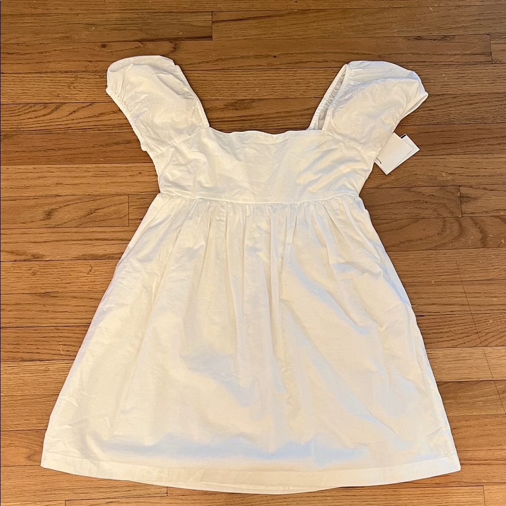 Nordstrom Abound White Cotton Square-Neck Dress with Puff Sleeves